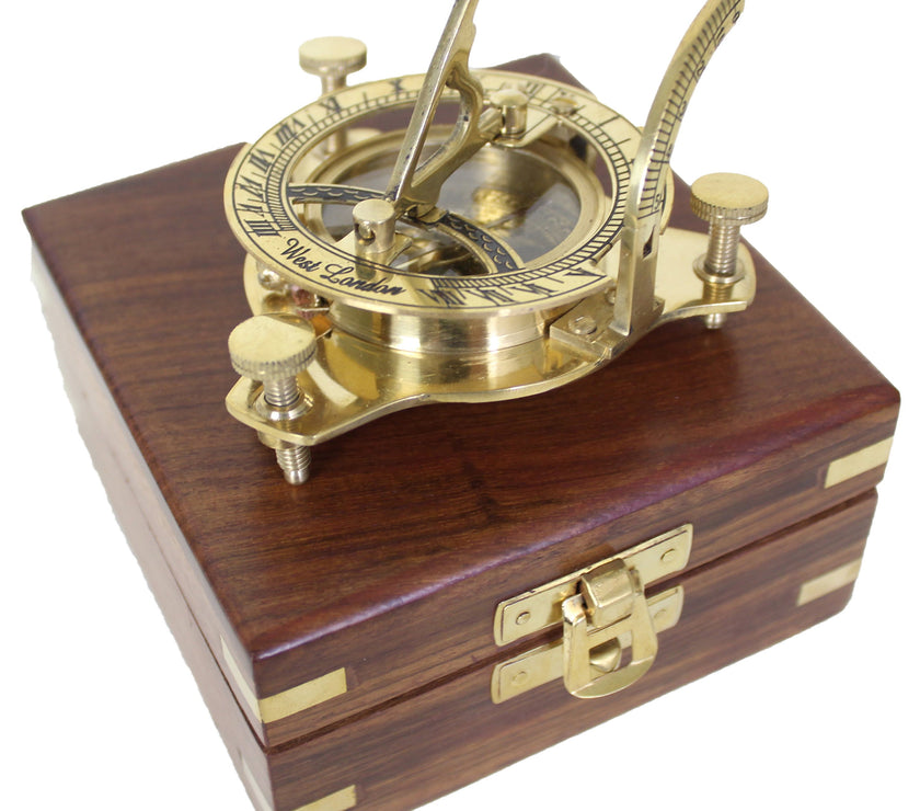 Origin Outdoors brass Sextant SUNDIAL in Wooden Box