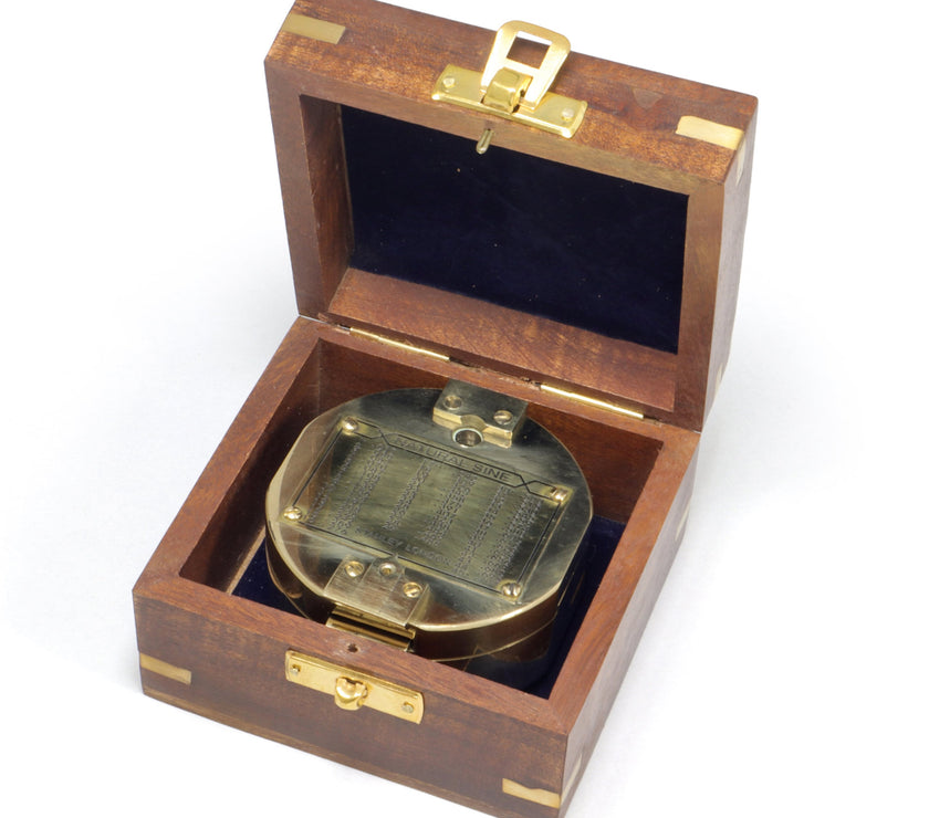 Origin Outdoors brass compass in wooden box