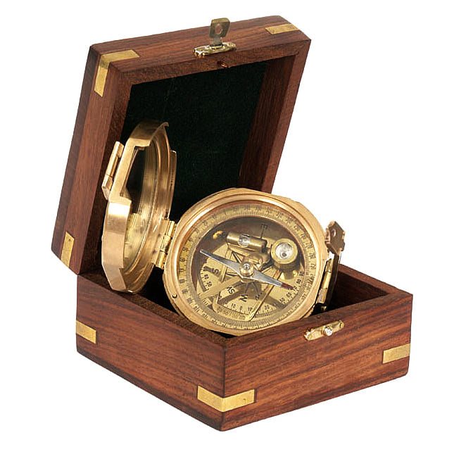 Origin Outdoors brass compass in wooden box